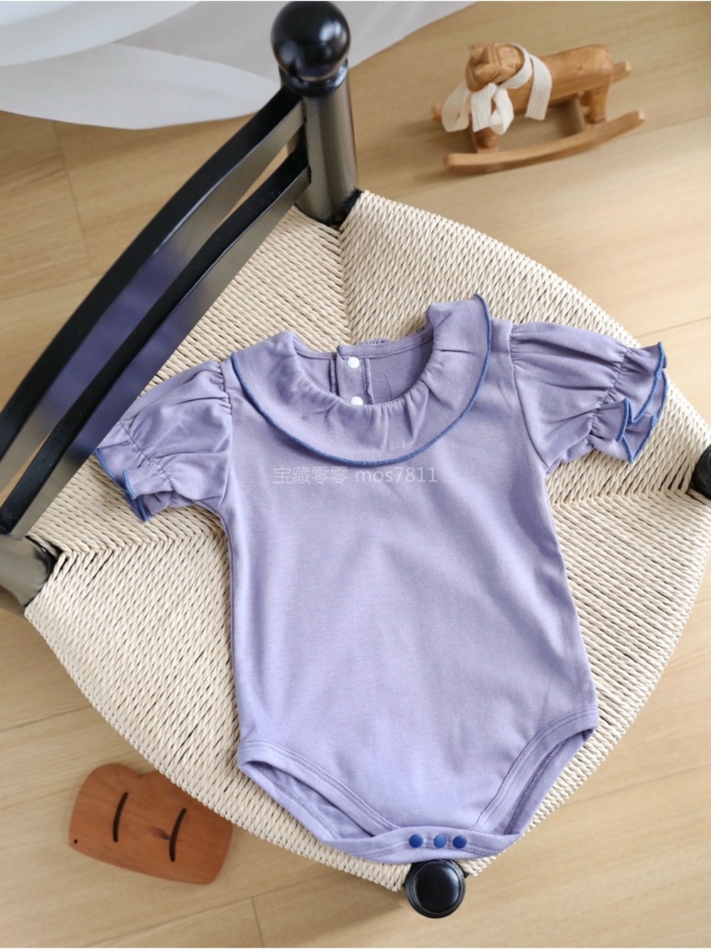 Baby Girl Purple Ruffle Collar Bodysuit Flutter Sleeve One piece
